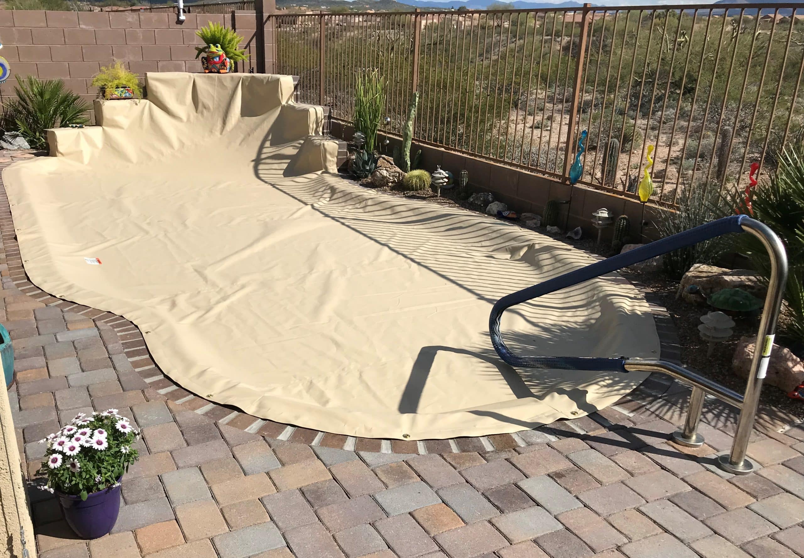 Tan Power Lock Pool Cover Free Form With Raised Wall