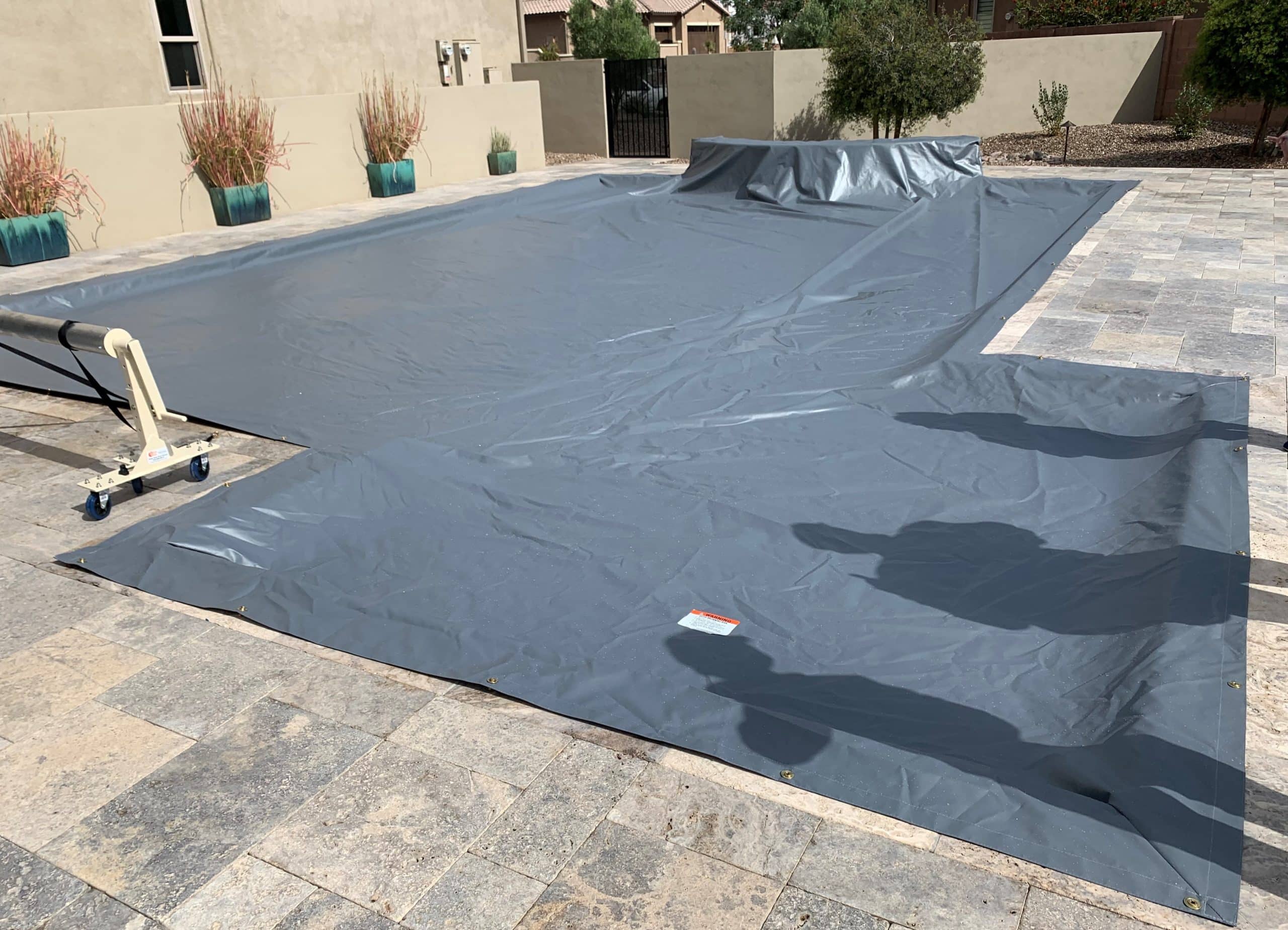 Grey Power Lock Pool Cover With Roller and Wall