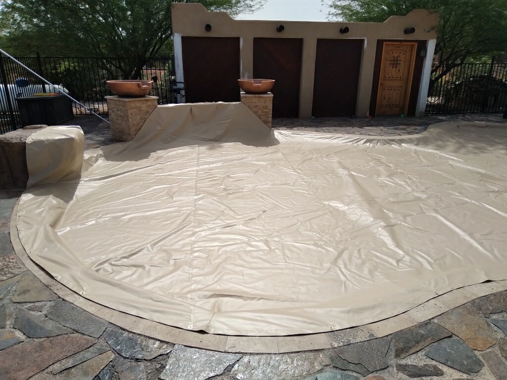 Tan Power Lock Pool Cover Free Form With Waterfall