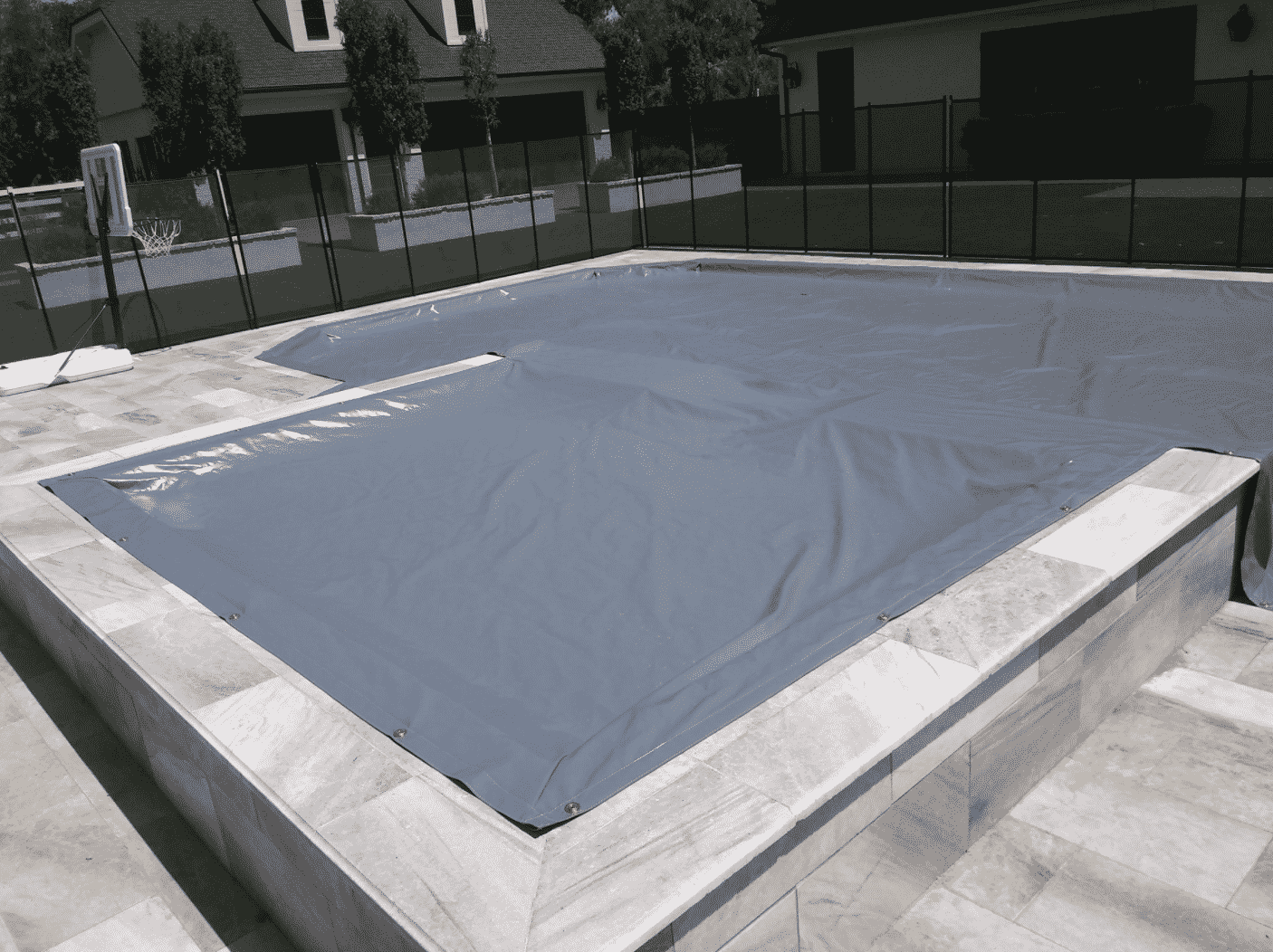 Grey Power Lock Pool Cover in Raised Rectangle